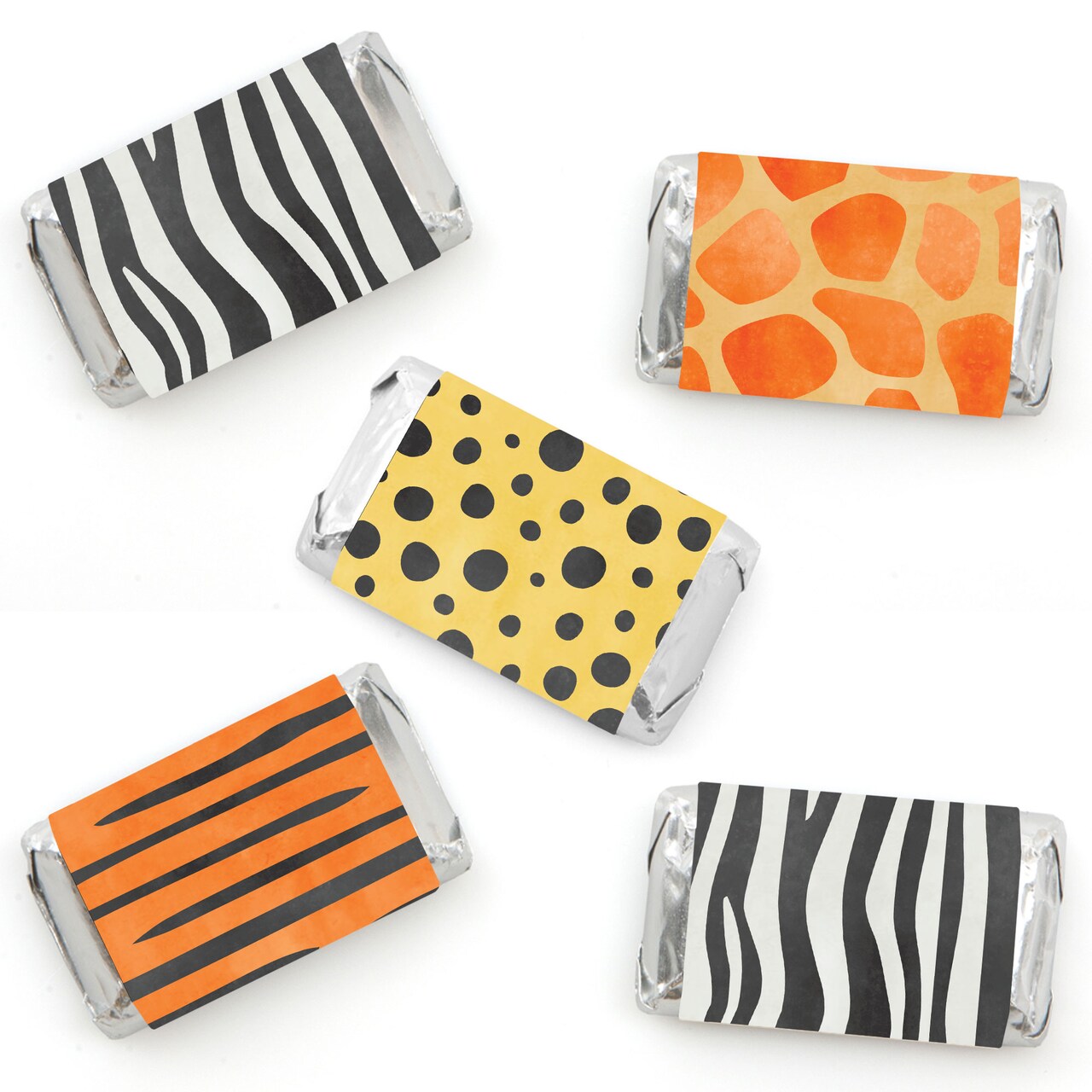 Big Dot of Happiness Safari Animal Prints Mini Candy Bar Wrapper Stickers, Small Jungle Party Favors, Giraffe, Zebra, Cheetah, Tiger Labels - 40 Count